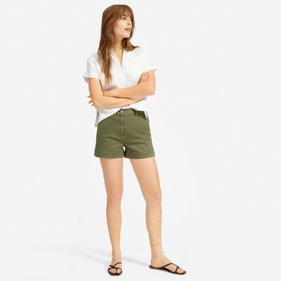 Everlane Cotton Twill Shorts Green 4 - Picture 3 of 7